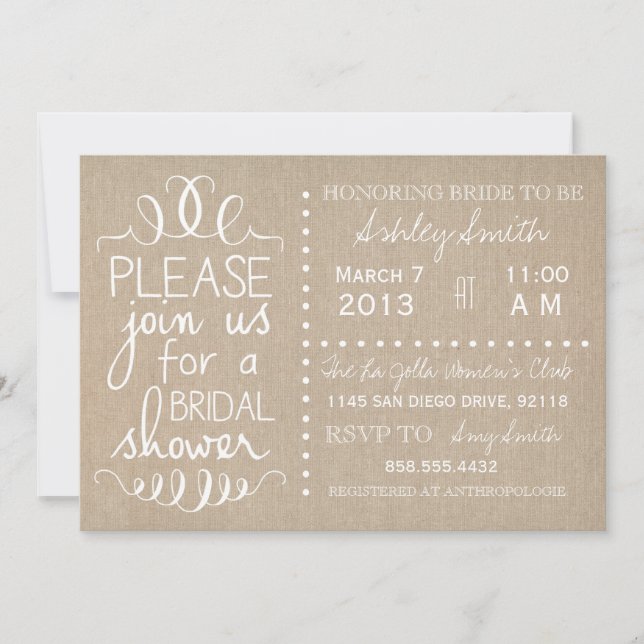 Natural Burlap Bridal Invitation (Front)