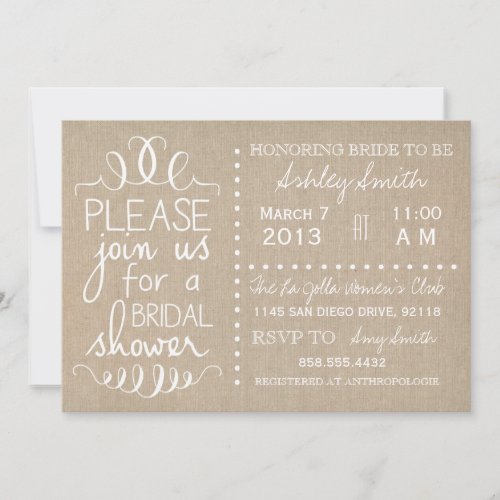 Natural Burlap Bridal Invitation