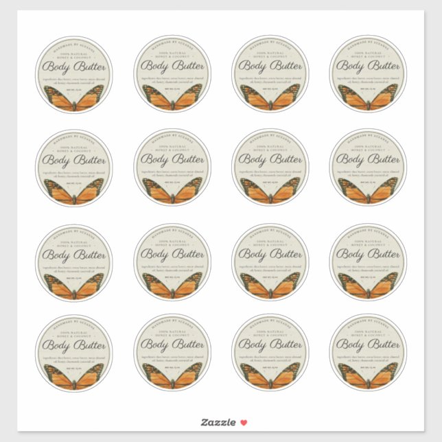 Natural Butterfly Body Butter 2.5" Product Label (Sheet)
