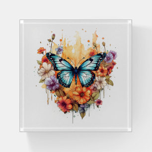 Natural Butterfly Floral Blossom Haven Watercolor Paperweight