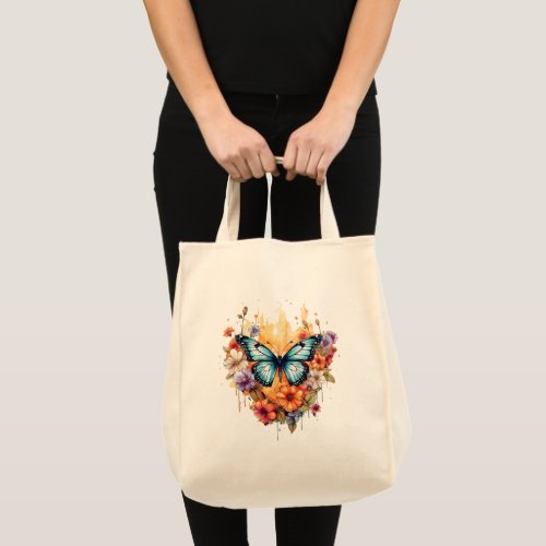 Natural Butterfly Floral Blossom Haven Watercolor Tote Bag