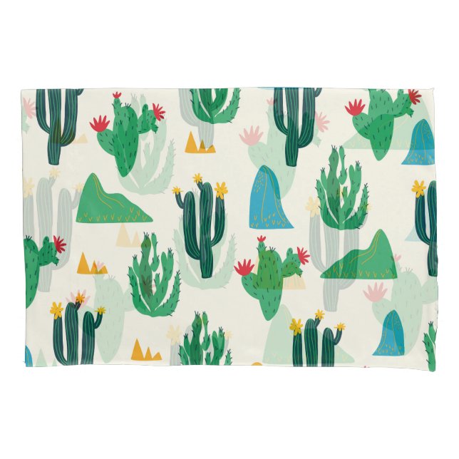 Natural Cactus: Folk Art Seamless. Pillow Case (Front)