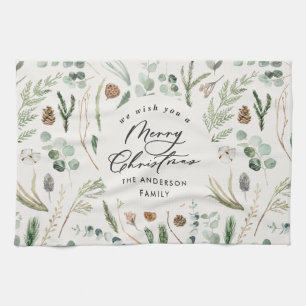 Natural Christmas minimal elegant botanical Kitchen Towel