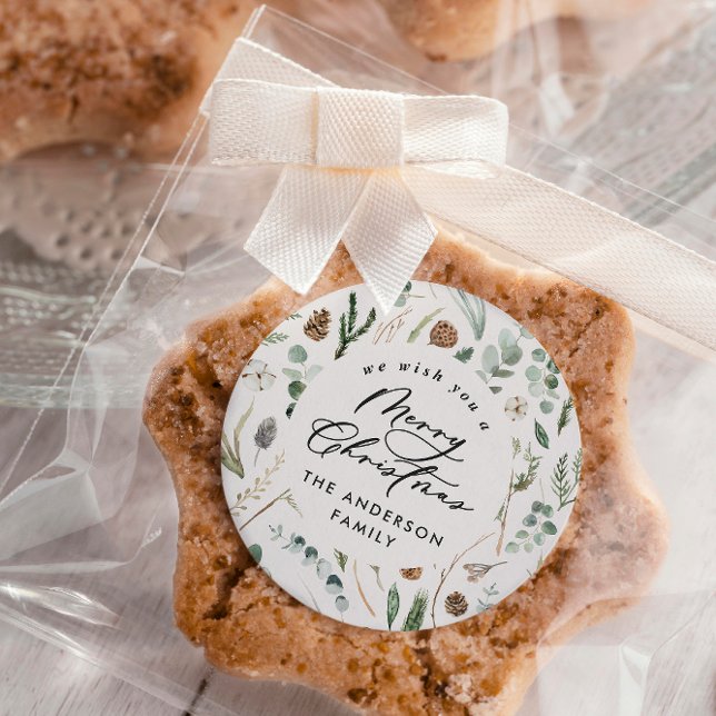 Natural Christmas minimal elegant botanical photo Classic Round Sticker (Creator Uploaded)