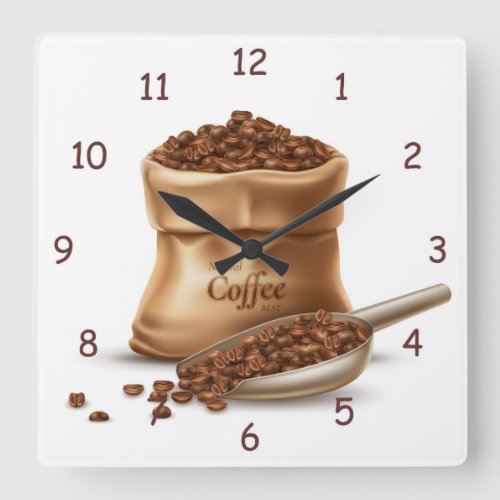 Natural Coffee Best Bean Bag and Scoop Square Wall Clock