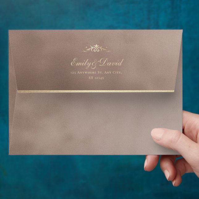 Natural Color Velvet Texture Gold Wedding Envelope (Hand)