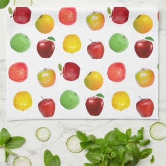 Natural Colorful Apples on White Kitchen Towel