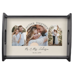 Natural cream arch multi photo wedding gift decor serving tray