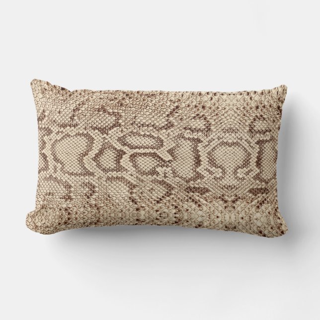 Natural Cream Beige Anaconda Exotic Snakeskin Lumbar Pillow (Front)