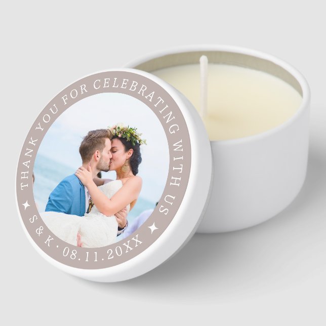 Natural Cream Custom Wedding Photo Thank You Guest Mini Candle Favors (Corner)