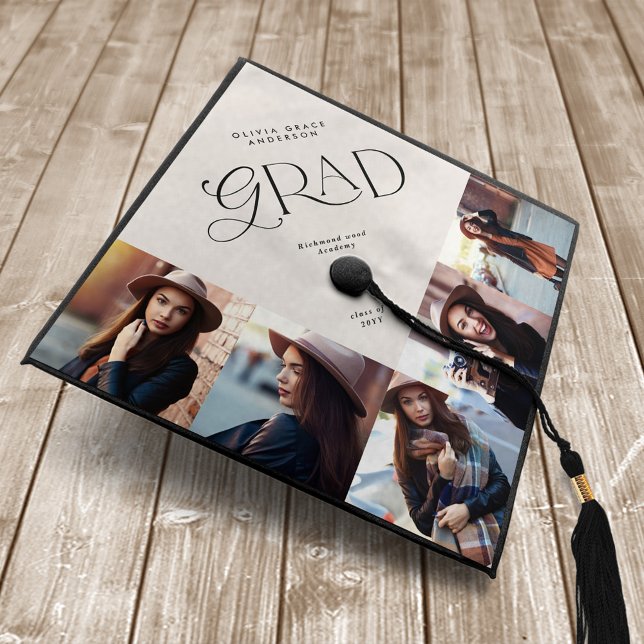 Natural cream multi photo modern contemporary graduation cap topper (Creator Uploaded)