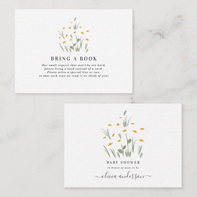 natural daisy floral baby shower bring a book note card (Front/Back)
