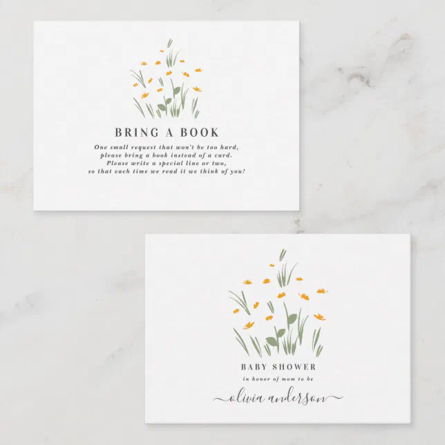 natural daisy floral baby shower bring a book note card | Zazzle