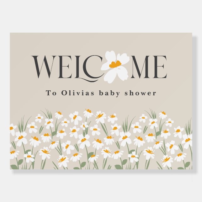 Natural daisy floral elegant baby shower welcome foam board (Front)
