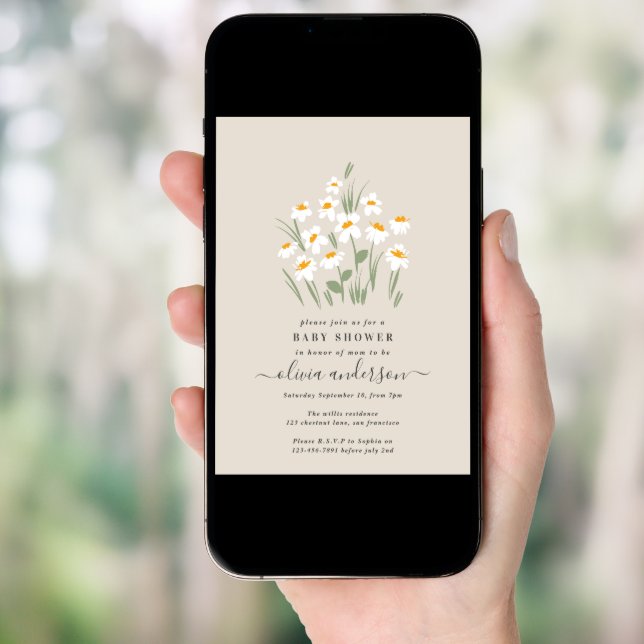 Natural daisy floral elegant beautiful baby shower invitation (Front Digital)