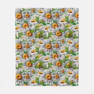 Natural Daisy Flower Floral Cottagecore Fleece Blanket