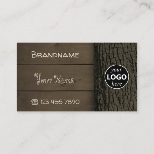 Natural Dark Brown Wooden Boards Tree Bark Logo Business Card