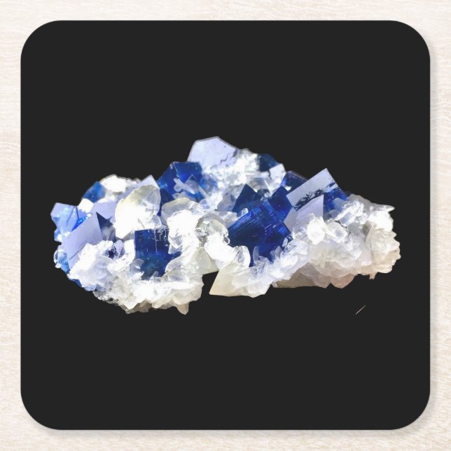 Natural Deep Blue Fluorite Crystal Mineral Artwork Square Paper Coaster (Front)