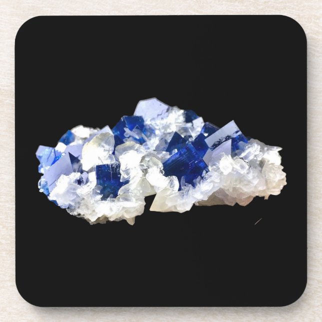 Natural Deep Blue Fluorite Crystal Mineral Energy  Beverage Coaster (Front)