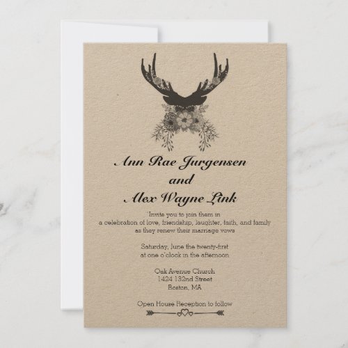 Natural Deer Floral Wedding Invitation