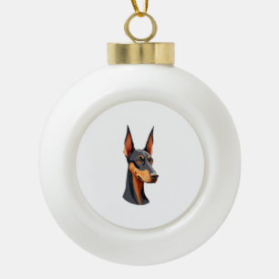 Natural Ear Doberman Ceramic Ball Christmas Ornament