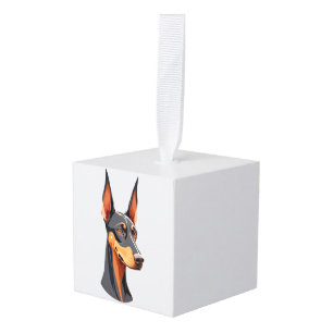 Natural Ear Doberman Cube Ornament