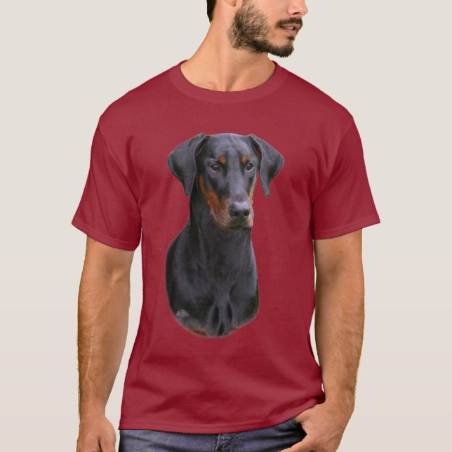 Natural eared black Doberman Pinscher- uncropped T-Shirt (Front)