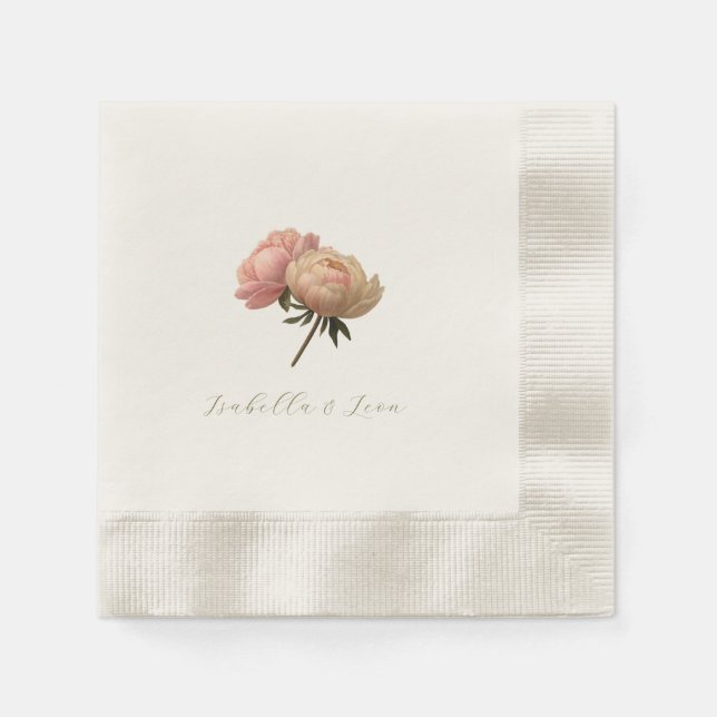 Natural Ecru | Chic Floral Rose Wedding  Napkins (Front)