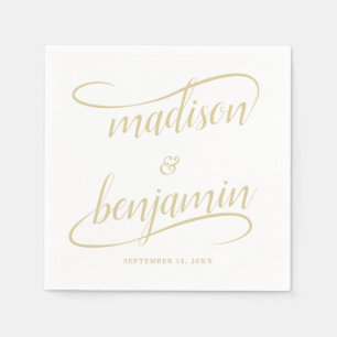 Natural Ecru Handwritten Swash Calligraphy Wedding Napkins