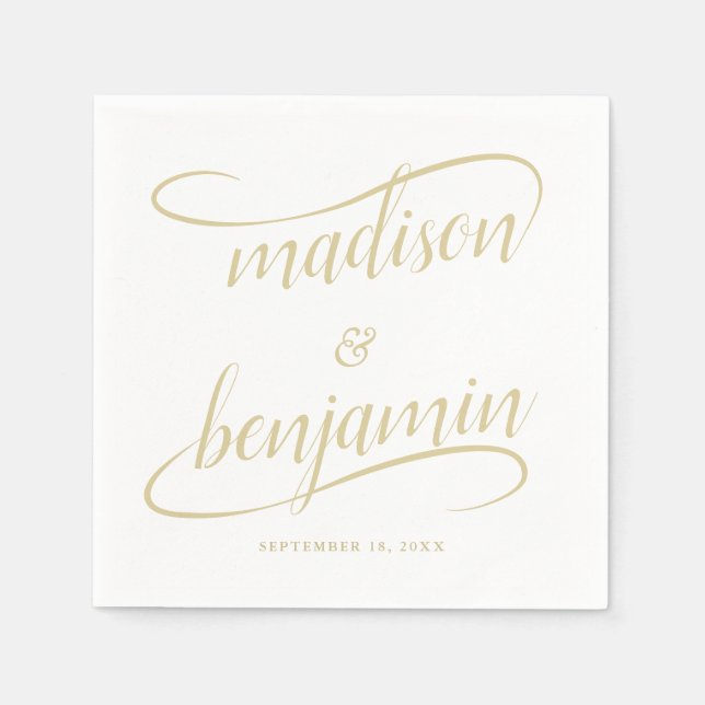 Natural Ecru Handwritten Swash Calligraphy Wedding Napkins (Front)