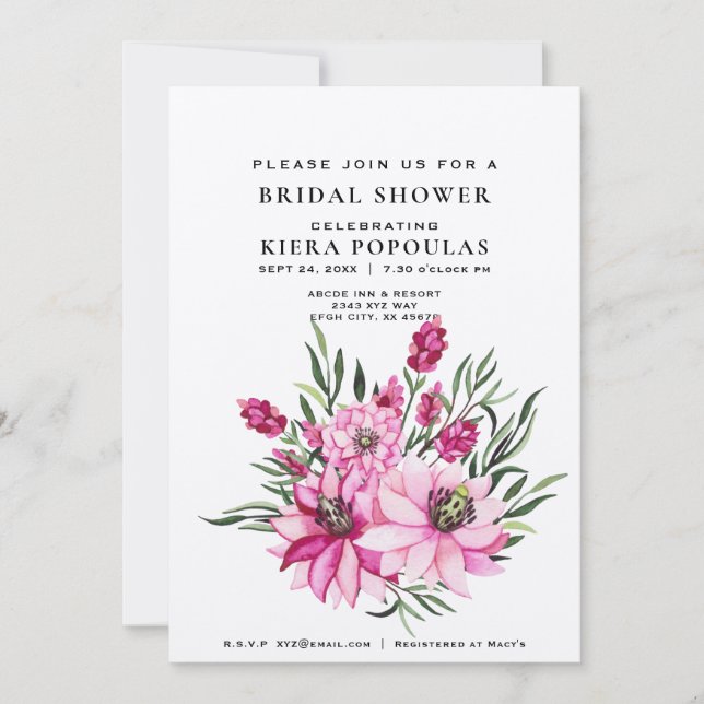 Natural Elegance Boho Pink Floral Bridal Shower  Invitation (Front)