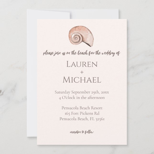 Natural Elegant Beach Seashell Wedding Invitation (Front)