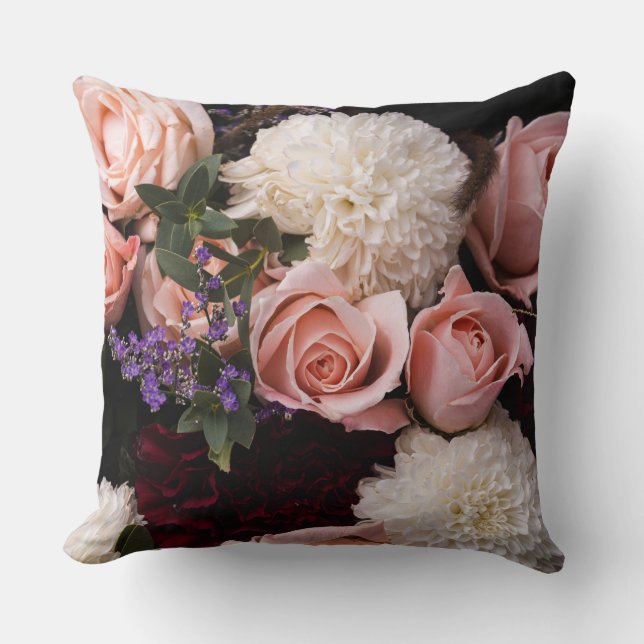 natural Elegant burgundy  creamy  Floral  Throw Pillow (Front)