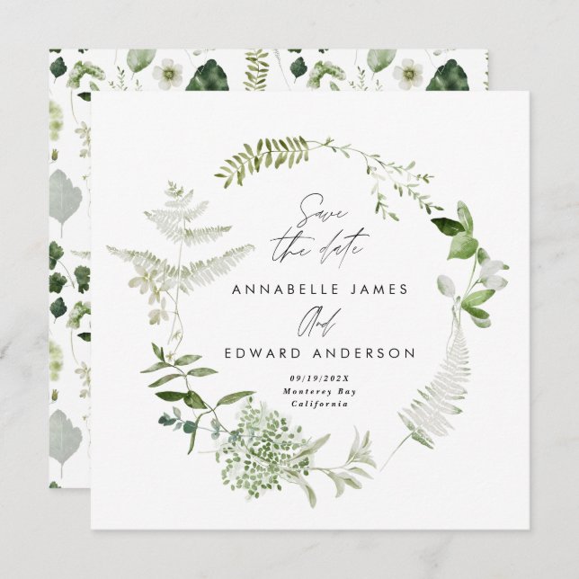Natural elegant modern botanical script wedding save the date (Front/Back)