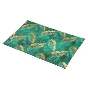 Natural Emerald Green Palm Leaf Bright Golden Cloth Placemat