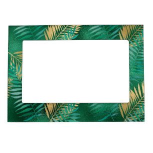 Natural Emerald Green Palm Leaf Bright Golden Magnetic Frame