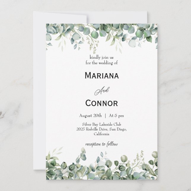 Natural Eucalyptus Greenery Wedding Invitation (Front)