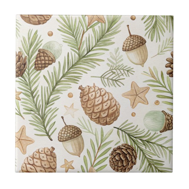 Natural Evergreen Pinecone Gold Brown Ceramic Tile (Front)