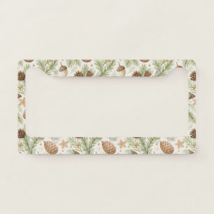 Natural Evergreen Pinecone Gold Brown License Plate Frame