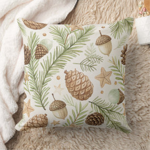 Natural Evergreen Pinecone Gold Brown Throw Pillow
