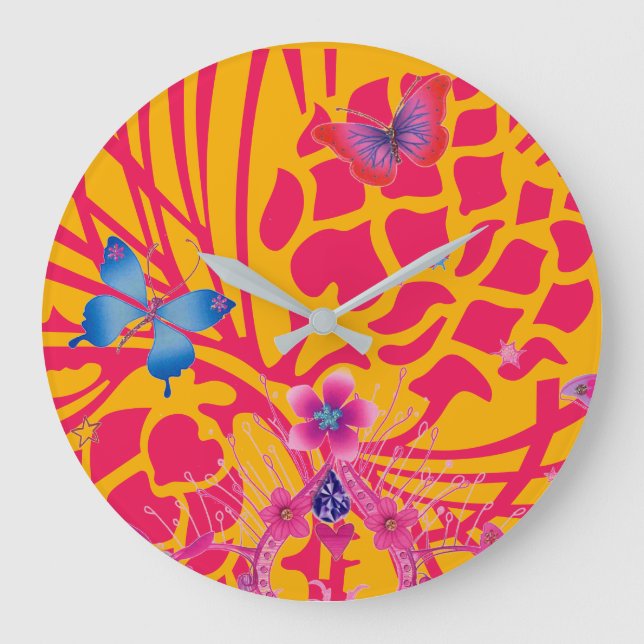 Natural Fall baby pink butterflies pattern  Large Clock (Front)