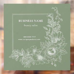 Natural Floral Border Beauty Salon Muted Green Window Cling