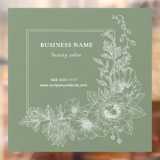 Natural Floral Border Beauty Salon Muted Green Window Cling