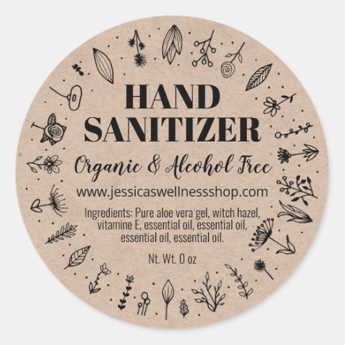 Natural Floral Homemade Hand Sanitizer Kraft Label