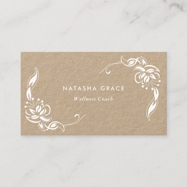 Natural Floral Kraft Business Card (Front)