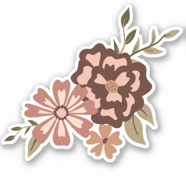 Natural Floral Peach Motif Flowering Vines Sticker (Front)