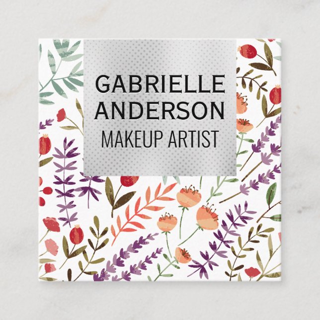 Natural Flower Illustrations Square Business Card (Front)