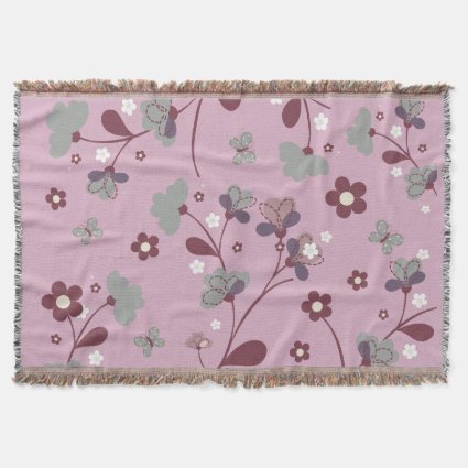 Natural Flowery Butterfly Pink Throw Blankets