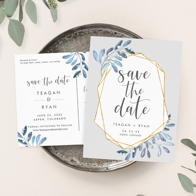 Natural Foliage | Blue Watercolor Save the Date Announcement Postcard (Creator Uploaded)