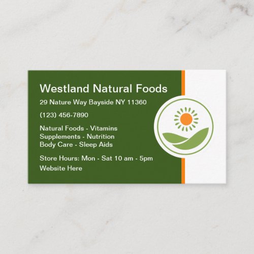 Natural Foods And Nutrition Store Business Card